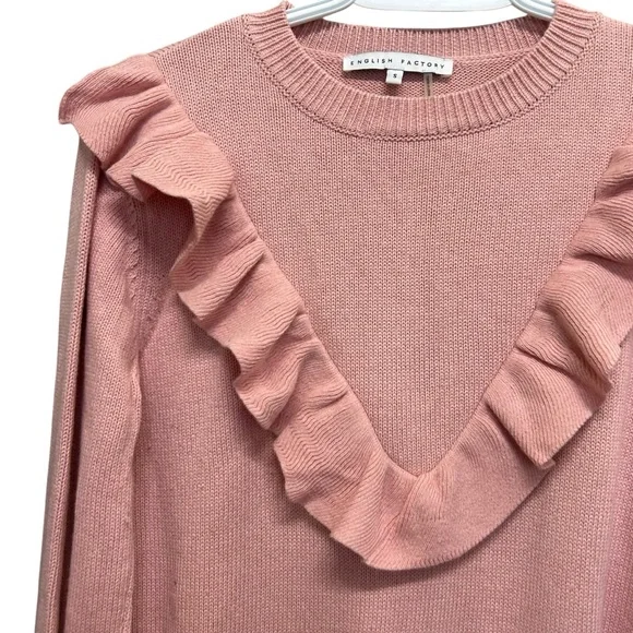 English Factory Ruffle Detail Pullover Sweater - Pink - Size S - Picture 3 of 6